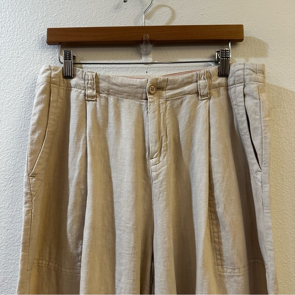 Anthropologie Pilcro Cargo Culottes Linen Blend Cropped Pants Cream Size 6 - Picture 5 of 12